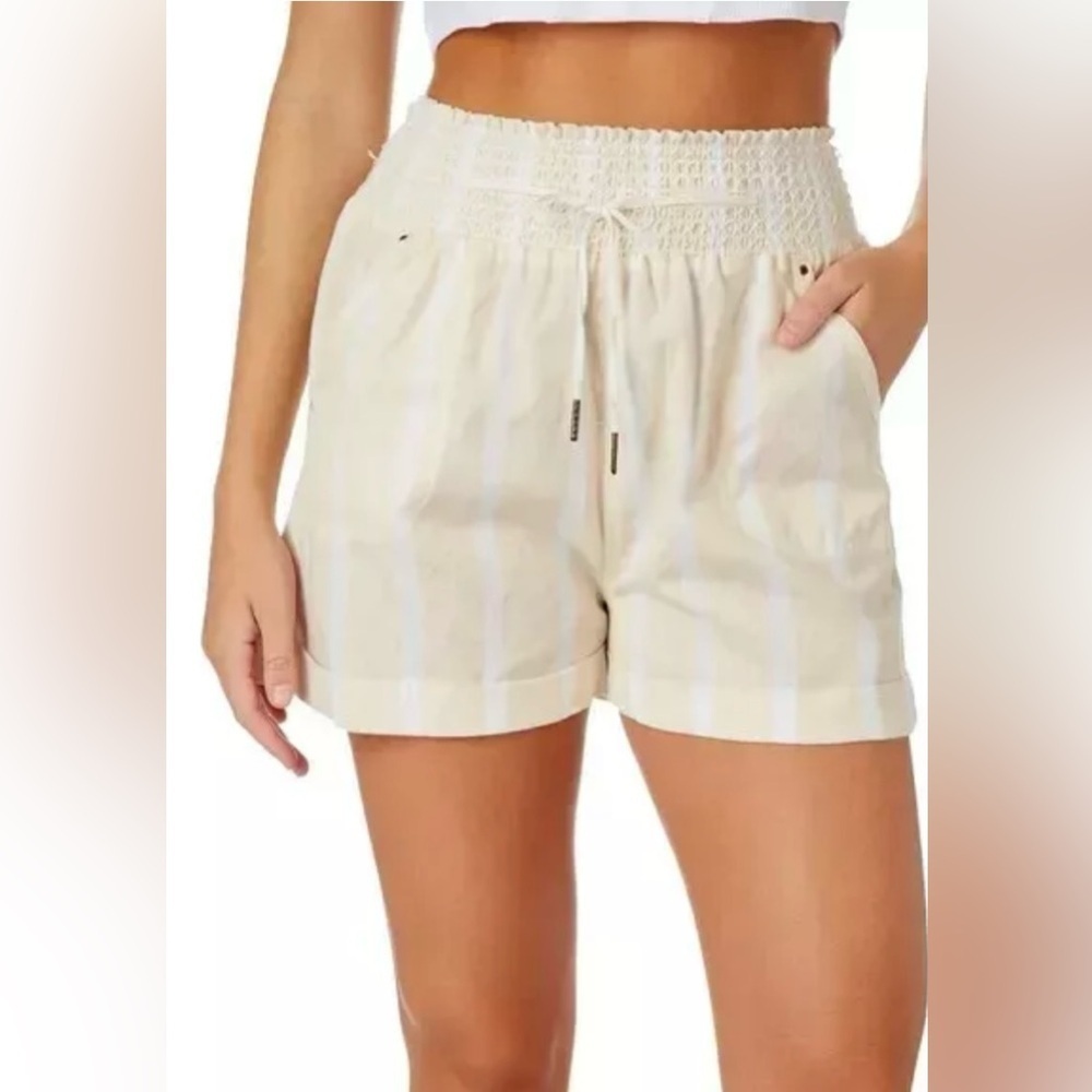 Jolie & Joy High Waist Cotton Striped Shorts White Cream Smocked Large J2G2102W
